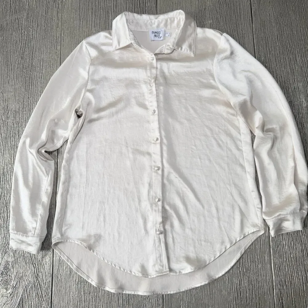 PRINCESS POLLY Vintage Vibes Shirt Champagne Size 4 - Picture 4 of 10